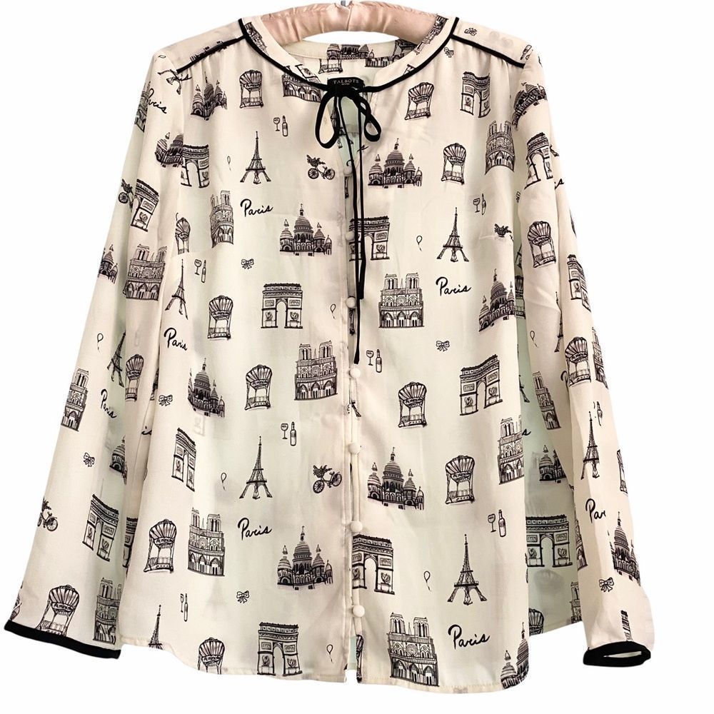 Like new! Talbots Paris Blouse Eiffel Tower French Landmarks